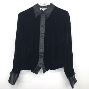 Ishyu Black Velvet Button Up Vintage Tuxedo Blazer Jacket Top